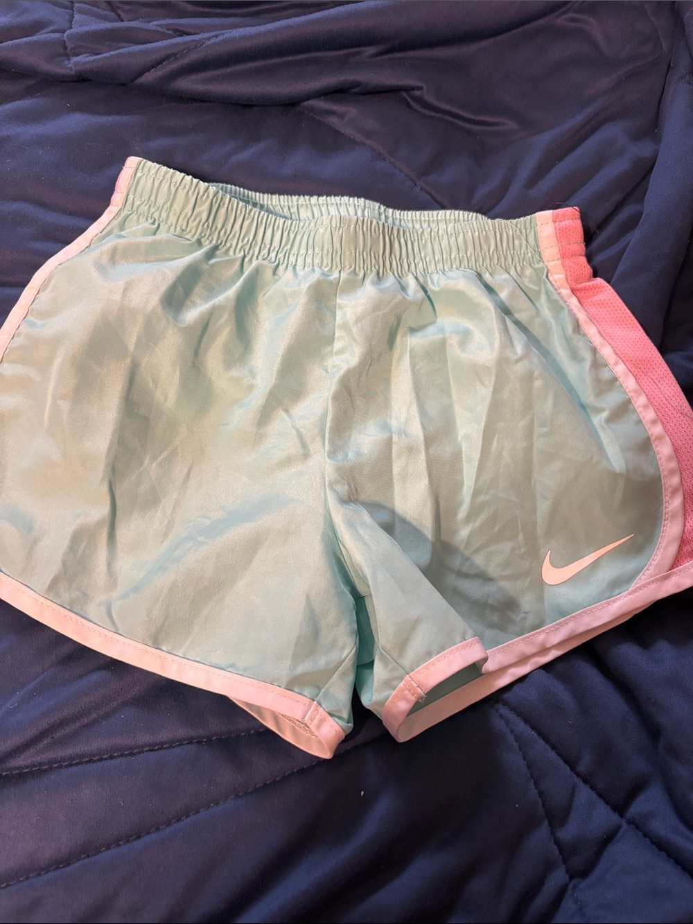 Nike Women's Mint Green Athletic Shorts with Pink Trim
